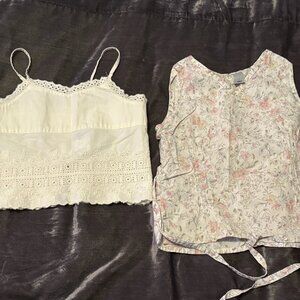 Lot 2 Vintage Y2K Old Navy Tank Tops Eyelet Lace Floral Tie Waist Flyaway Size 4